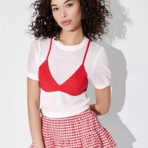 Wild Fable Sheer Crop Tops with Ribbed Bralette in Cream and Red